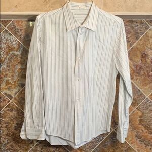 Men's POP ICON CLOTHING White Gray Black Striped Casual Button Down Shirt XL